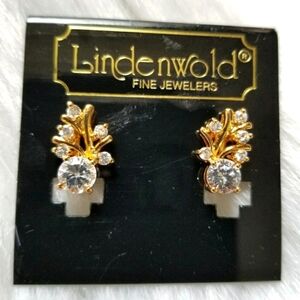 NWT Lindenwold clip earrings gold tone sparkly prom bridal wedding clipon